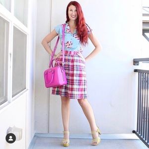 J Crew Pink Plaid Button Down skirt